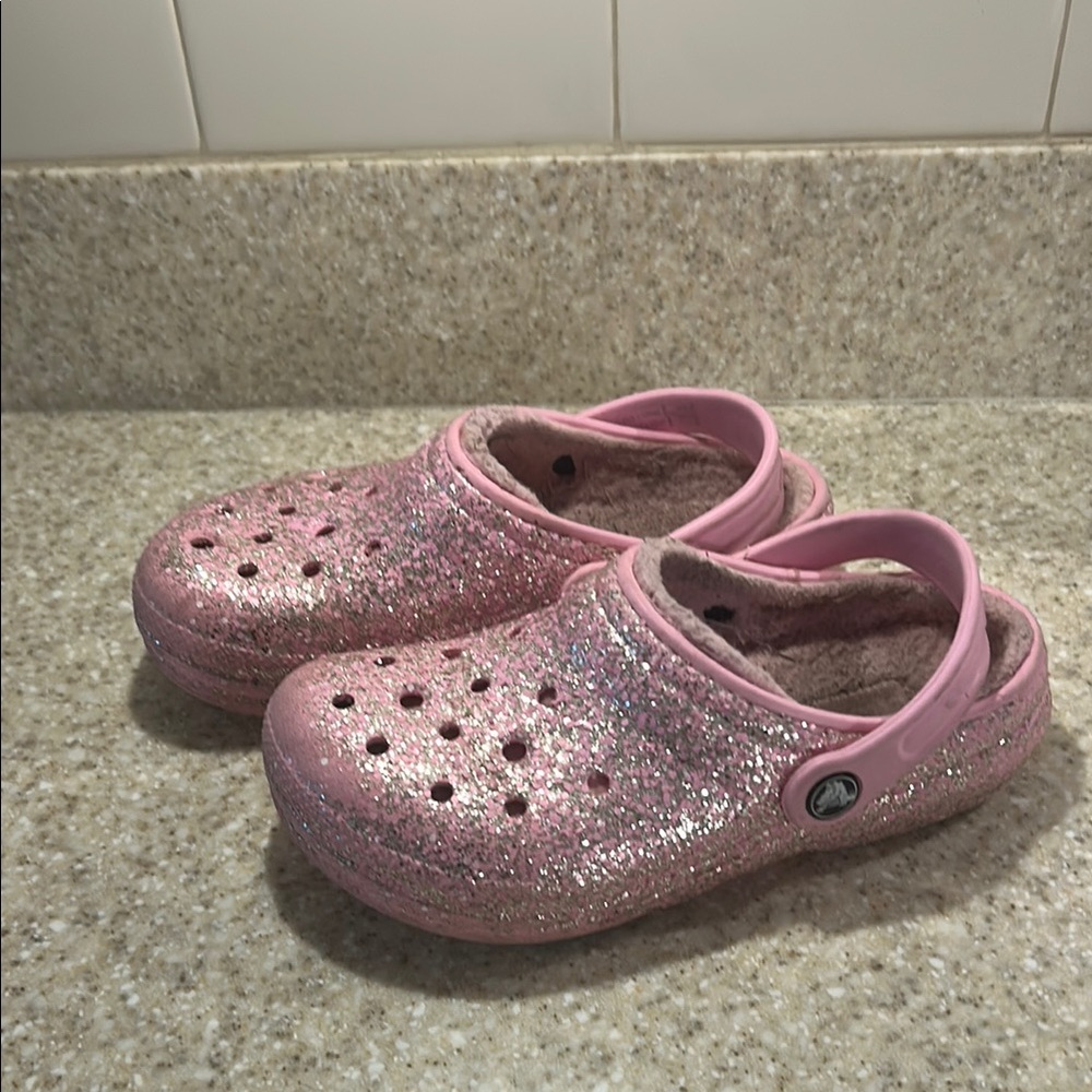 CROCS Pink and Silver Glitter Sandals